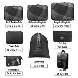 Neween 8 Set Packing Cubes for Suitcases, Travel Luggage Organizer with Shoe Bag, Toiletry Bag & Laundry Bag, Compression Packing Cubes Set Travel Accessories Clothes Storage Bag (Black)