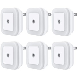 Uigos 6PCS LED Night Lights Plug-In Daylight White Sensor