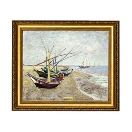 Eliteart-Fishing Boats on The Beach at Saints-Maries by Vincent Van Gogh Giclee Art Canvas Prints-Framed Size:28 1/2"x 35"