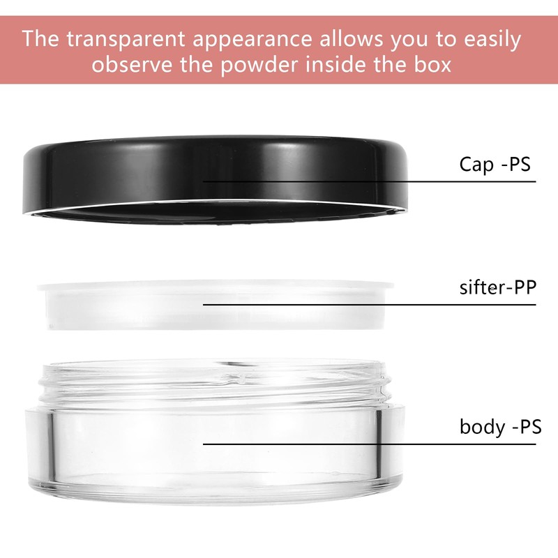2pcs 10ml/0.34oz Plastic Empty Travel Small Loose Powder Compact Refillable