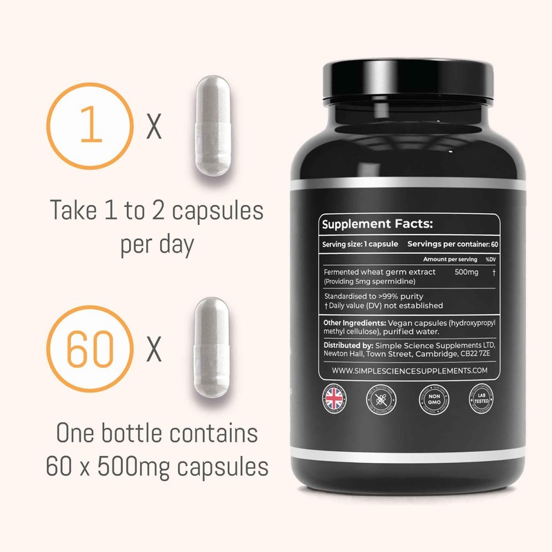 Ultra Pure SPERMIDINE | 60 Servings | 99% Pure Spermidine