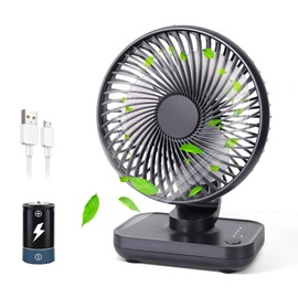 CONBOLA Small Desk Fan for Bedroom, 3600mAh Battery Powered Rechargeable Fan, USB Fan for Desk, 4 Speeds Air Circulator Quiet Table Fan for Home Office, Blue