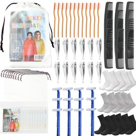 Kit De Higiene Personal Para Personas Sin Hogar(84 Piezas): Incluye Cortaúñas, Cepillos De Dientes Desechables Con Pasta, Maquinillas De Afeitar, Ponchos, Peines, Calcetines Y Bolsas Con Cordó