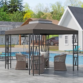 ​10x10 FT Gazebo Canopy Replacement Top - Durable Double Tier Shade Cover Cover for Yard Patio Garden, Waterproof UV Protection, Easy Install, Outdoor Event Party Shade Tent​(Coffee)