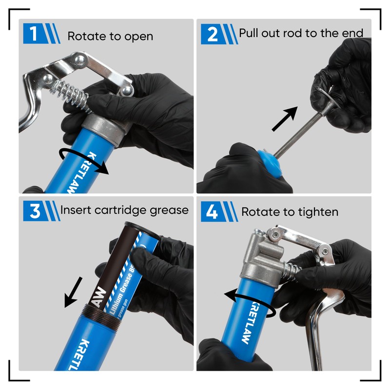 KRETLAW Mini Grease Gun (3000PSI) with Double 3oz Cartridge Grease