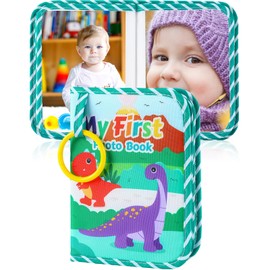 Reallnaive Baby Photo Album Holds 17 4x6 Pictures My First Soft Cloth Family Photo Book with Name Tag Stickers Fabric Kid Memory Keepsake Gift for Newborn Toddler Boy Girl Baby Shower(Green Dino)