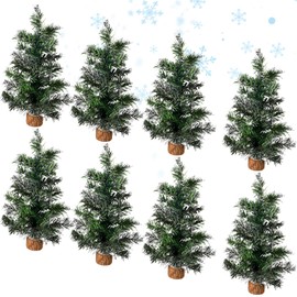 8 Packs Tabletop Mini Christmas Tree Small Christmas Tree Artificial Mini Snow Xmas Pine Tree Christmas Decorations Indoor Dining Table Christmas Miniature Pine (Snow Mini Christmas Tree, 11.8inch)