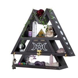 Pracaniz Crystal Shelf with Flap Drawer&Hooks for Wall&Desktop, Moon Holder as Witchy Room Decor,Moon Phase Triangle Shelf,Witchy Decor&Moon Decor Bedroom.