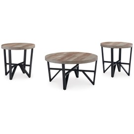 Signature Design by Ashley Deanlee Contemporary Table Set with Metal Frame, Set of 3, Light Brown & Black