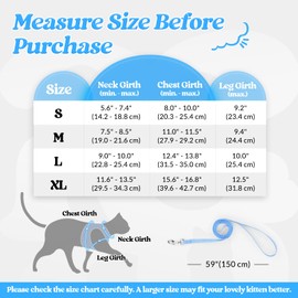 rabbitgoo Cat Harness and Leash Set for Walking Escape Proof, Adjustable Soft Kittens Vest with Reflective Strip for Cats, Comfortable Outdoor Vest, Light Blue, Large