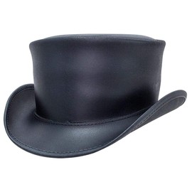 American Hat Makers Marlow Leather Top Hat — Stylish & Shapeable Wide Brim Hat (Black)