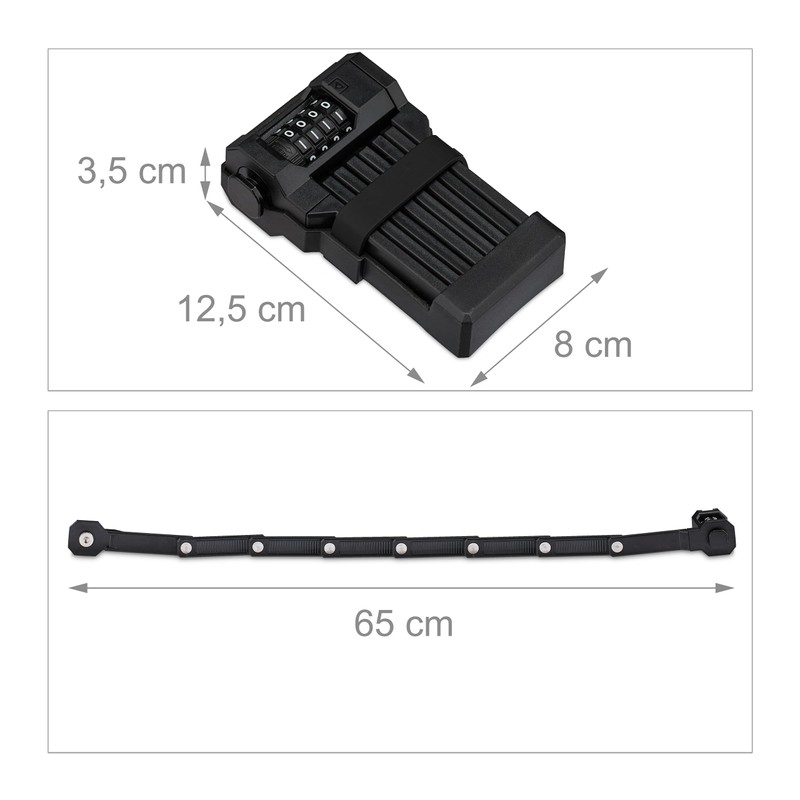 Relaxdays Folding Lock Bicycle Frame Bracket 65cm Link Lock for