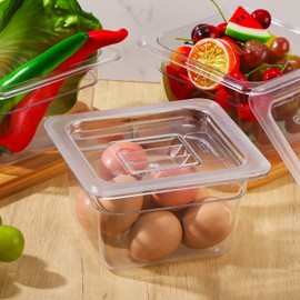 Sieral Clear 1/6 Size Food Pan Restaurant Containers with Lids Square Cambro Food Storage Polycarbonate Salad Bar Containers Commercial Hotel Pans for Kitchen Food Prep (8 Pcs, 4 Inch, 1.5 Quart)