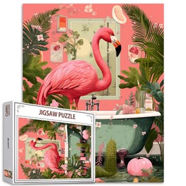 1000 Piece Jigsaw Puzzles for Adults, Bathtub Jungle Animal Jigsaw Puzzles，Funny Animals Bathroom Pink Flamingo Puzzle，Challenging Family Activity Perfect for Game Nights，Puzzle Wall Art Decor