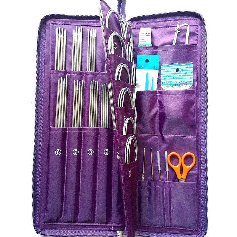 MAYMII 104 Pcs Knitting Kit Stainless Steel Knit Needles Straight+Circular