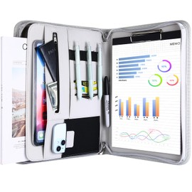 ProCase Carpeta Portfolio Profesional con Cremallera, Portadocumento con Bolsillo para Tableta y Móvil, Ideal para Juntar Cuaderno de Notas, Oficina Trabajo Uso Escolar - Gris
