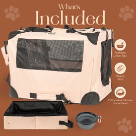Wamhi Portable Cat Carrier with Litter Box, Water Bowl & Fleece Pad - Soft-Sided, Foldable Travel Pet Carrier for Two Cats (Up to 70 lbs), Indoor/Outdoor, 24” x 16.5” x 16.5”