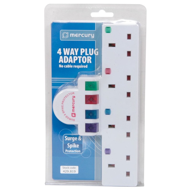 Mercury Multi-Plug Adaptor with Surge Protection & individually switched UK