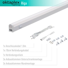 Oktaplex Riga Under-Unit Light Kitchen LED Neutral White 4000 K 28 cm Under Cabinet Light with Switch White 230 V Expandable Kitchen Lighting 370 Lumen 4 W