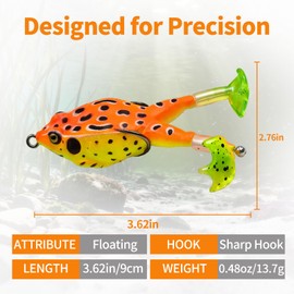 Keenjorika Soft Frog Fishing Lures 5 Pack, Topwater Floating Weedless Frog Baits with Rotating Kicking Legs, Lifelike Soft Swimbaits for Bass, Trout, Snakehead Fishing, Freshwater & Saltwater