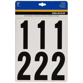 Hillman 842274 3" Peel-Off Black & White Vinyl Numbers Pack, 3-Inch, Black/White
