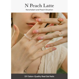 ohora Semi Cured Gel Nail Strips (N Peach Latte) - Pink, Jelly, Works with Any UV/LED Lamps, Salon-Quality, Long Lasting, Easy to Apply & Remove - Includes 2 Prep Pads, Nail File & Wooden Stick