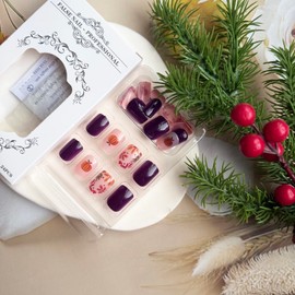 Short Fall Nails Press on Purple Square Fake Nails Leaf Press on Nails with Designs Cute Autumn Fake Nails Short Square Stick on Nails for Women Thanksgiving Day Acrylic Nail Manicure Decorations