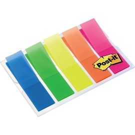 Post-it Index Transparent Small in Sleeve Dispenser, Assorted Bright Colours, 5 Packs of 20 Sticking Strips - To Mark, Highlight or Color Code Important Information