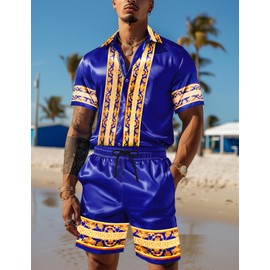 ZSJR Hawaiian Outfit Black Satin Pajamas African Shirts Camisas Termicas Para Hombre Men Clothing Clothes Mardi Gras Outfit Vacation Tracksuit Rompers for Adults Island Tropical Dress Shirts for Men