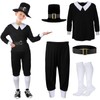 Patelai 5 Pcs Thanksgiving Day Pilgrim Boy Costume Shirt Trousers