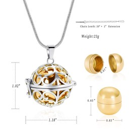Minicremation Cremation Jewelry Urn Pendant Necklace for Ashes with Hollow Ball Keepsake Memorial Jewelry for Ashes (Gold)