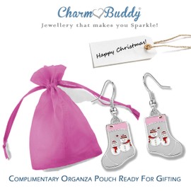 White Christmas Stocking Snowman Drop Dangly Earrings with Gift Bag Womens Girls Christmas Jewellery Christmas Party Secret Santa Gifts for Women