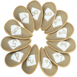 12 Pcs Golf Iron Covers Closure Golf Head Covers Microfiber Leather Lightweight Abrasion Resistant Number Embroidered Wedge Cover Head Protective Cover GKB-026