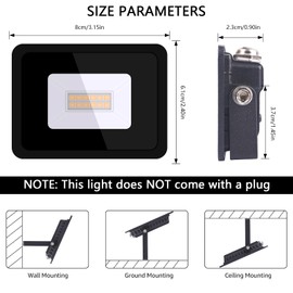 MIHEAL 110V(2 Pack) 10W LED Flood Light, Warm White(3000K), IP68Waterproof Super Bright Security Lights, Outdoor Floodlight for Yard, Garden, Playground, Basketball Court