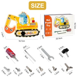 LOEPENLE Montessori Screw Board Wooden Toy, Montessori Wooden Screw Board Excavator, Montessori Toy from 2 Years, Digger Toy for Children, Busy Board, Wooden Screw Board Children Excavator