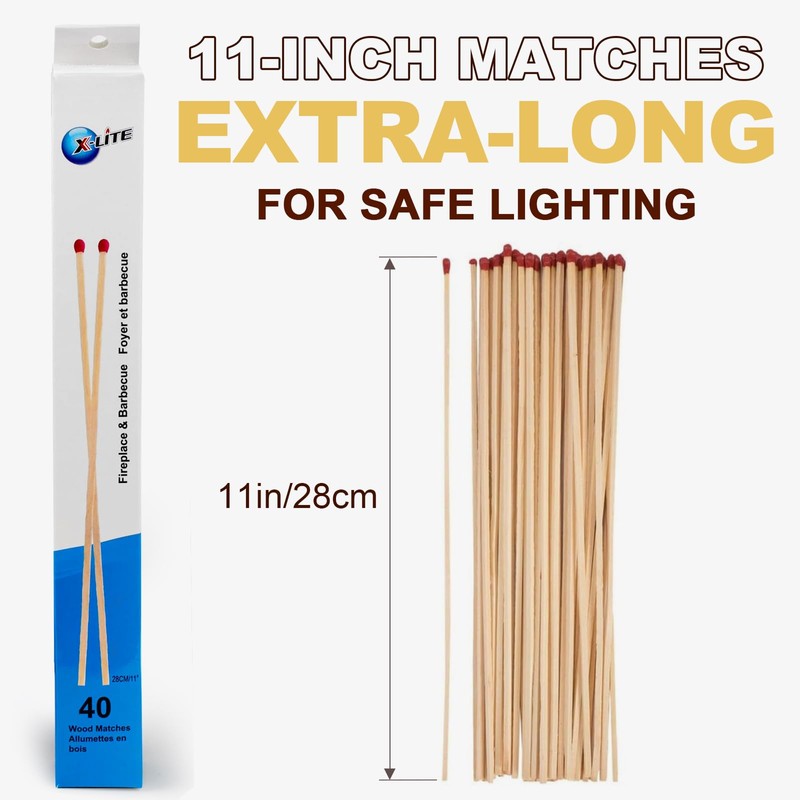 Extra Long Safety Matches - 11 Inches, Ideal for Fireplace,