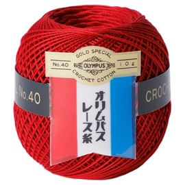 Olympus Lace Thread Gold Tag #40 Lace Yarn 0.3 oz (10 g) COL. 190 China Red Series 0.3 oz (10 g) Approx. 35.0 ft (89 m)