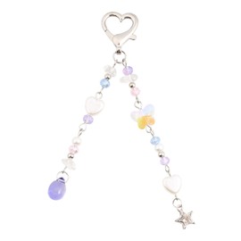 QqzsJewls Cute Kawaii Keychain for Women Aesthetic Backpack Saddle Accessories for Her Silver Dangly Bag Charms Beaded Crystal Butterfly Keychain Coin Purse Accessories Car Charm (Purple)