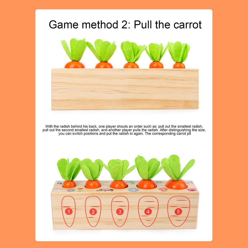 Wooden Pull Carrot Game Number Fine Motor Skill Toy Matching