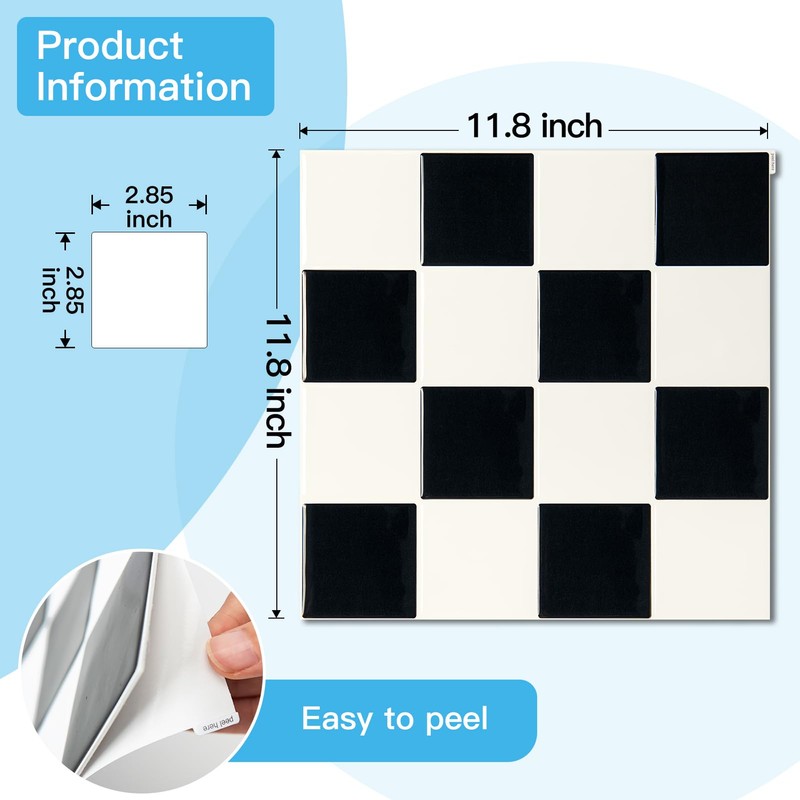 Art3d 10-Pack Heavy-Duty Peel and Stick Backsplash, 12x12 Inch Self-Adhesive