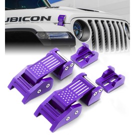 Xprite U.S. Flag Hood Latches Compatible with 2007-2018 Jeep Wrangler JK JKU & 2018-2025 Jeep Wrangler JL JLU & 2020+ Gladiator JT - Secure Aluminum Hood Locks, Purple