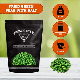 Green Peas, Fried with salt, All ages friendly, Excellent Source of Protein, High in Fiber, Salad favorite, Vegetable benefits, Packed in a resealable pouch bag of 5 lbs. (80 oz.) by Presto Sales LLC