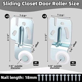 HCEWSBFD 6 Pcs Closet Sliding Door Hardware Wardrobe Roller Kit Wardrobe Wheels Replacement with 12 Screws for Top Hung Bypass Sliding Closet Doors Kitchen Doors, Including 1/4" and 1/2 Inch Thick