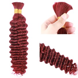 Human Braiding Hair Deep Wave Bulk Human Hair for Braiding 100g Bundle No Weft Curly Braiding Hair Extensions Red Color for Boho Braids Water Curly Human Hair Braiding Hair (99J#, 18 Inch-100G)
