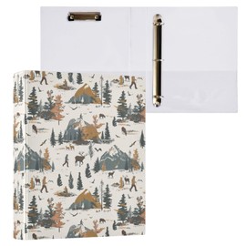 Bear Elk Mountain Outdoor Themed Hiking 3 Ring Binder 1.5" Decorative D-Ring Binder with Clipboard&3 Clear Pockets, Holds 200 Sheets A4 Size Paper Waterproof Binders for School Home Office