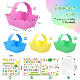 LXYYDS Pack of 8 Easter Baskets Craft Set with Colourful Easter Stickers, DIY Easter Nest, Easter Basket Crafts, Easter Nest Crafts, Easter Baskets for Filling, Easter Baskets, Easter Gifts for