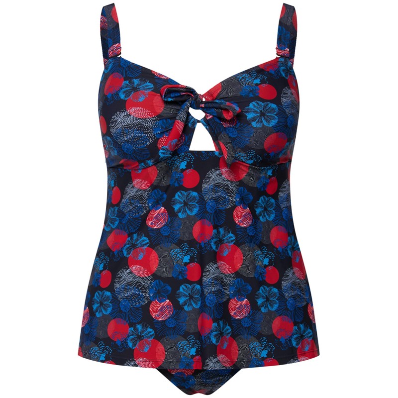 Ulla Popken Women's Halterneck Flowerpoints Recycled Tankini Set, navy