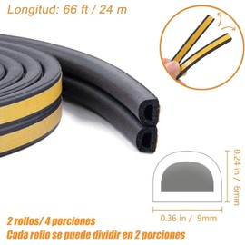 Burlete para Puertas y Ventanas 24M, Tipo D Cinta Aislante Autoadhesivo, Aislante del Frío,Burlete Bajo Puerta para Prueba de Viento Antipolvo Aislamiento Acústico y Agua (Negro)