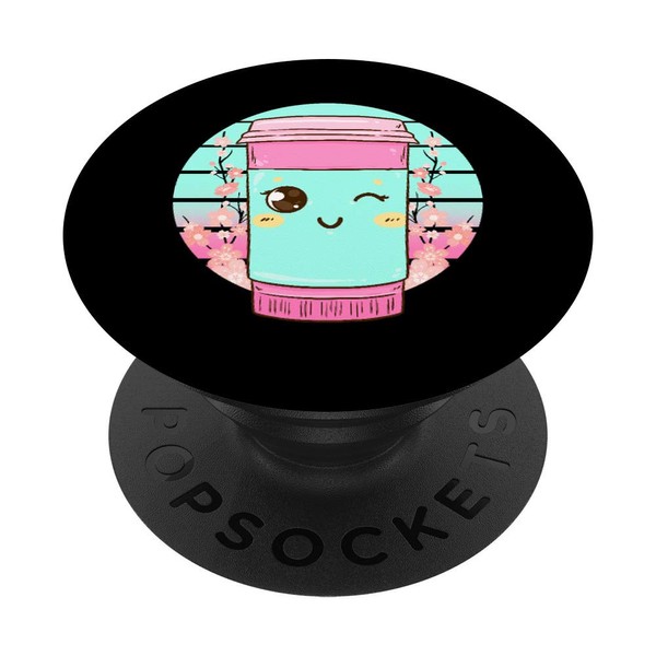 Kawaii Coffee Cup Funny Anime Caffeine Japanese PopSockets Grip and