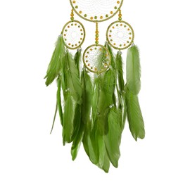 Mustard Green Dream Catchers - Goose Feather with Luxury Pearl, Natural Leather, Handmade Large Dreamcatcher for Home Dorm Decor - HOLSM-III